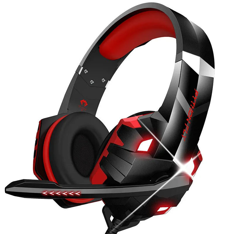 Wired gaming headset with microphone and LED lights in blue, pink, red and white colour options