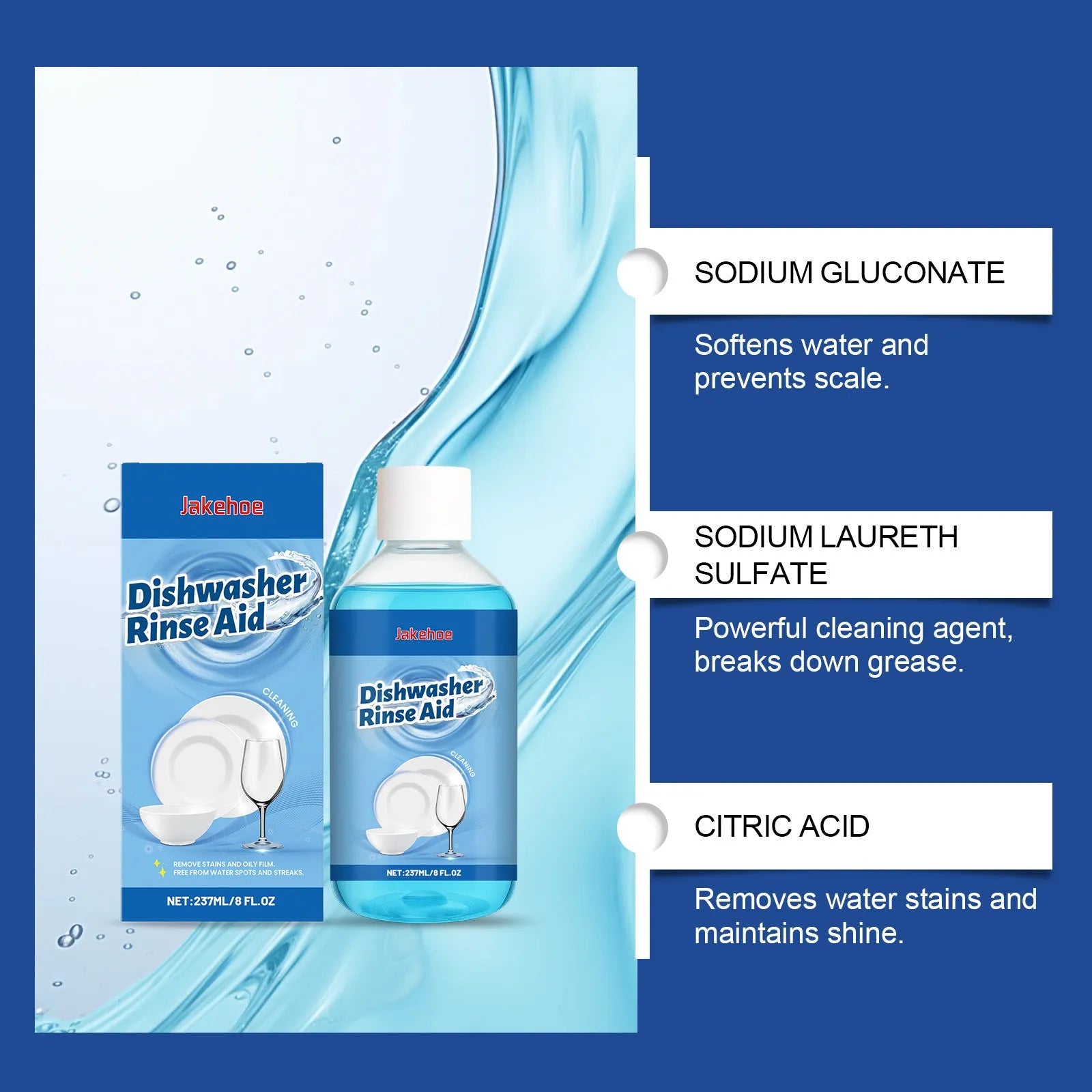 237ml dishwasher detergent aid bottle for oil stain removal measuring 5.8x12.8cm
