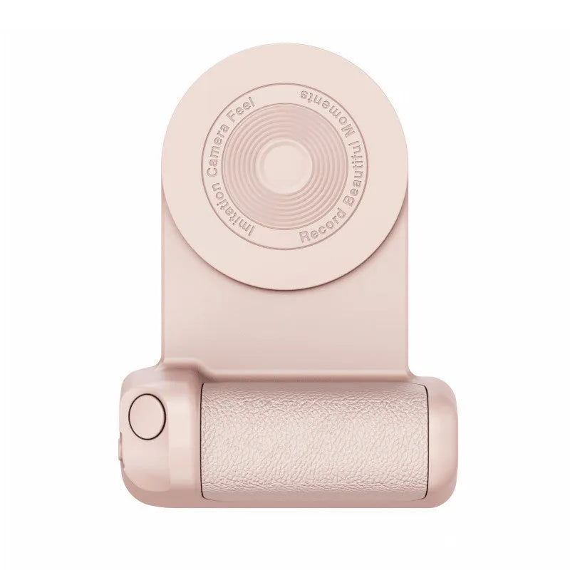 Black magnetic camera handle bracket for smartphone photography with rotatable design and ergonomic grip