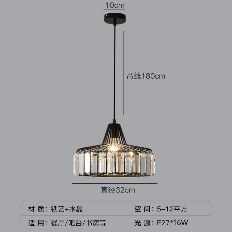 Modern light luxury style crystal chandelier ceiling lamp with LED light in black or gold finish.