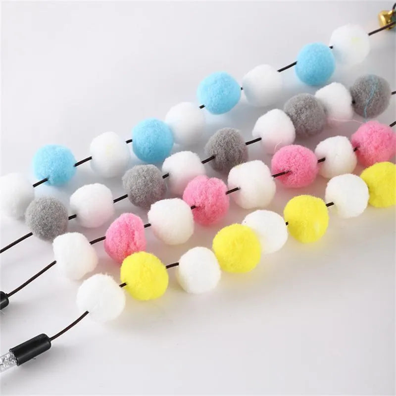 31cm long cat teaser rod with colourful feather pompon and bell attachments