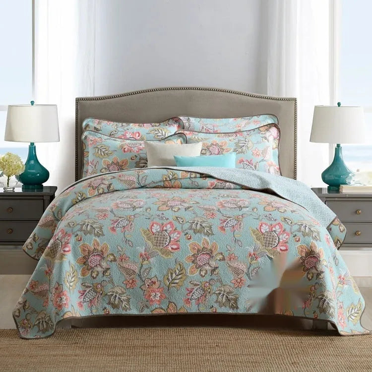Double-sided pure cotton bedspread three-piece set with geometric pattern for 1.8m bed