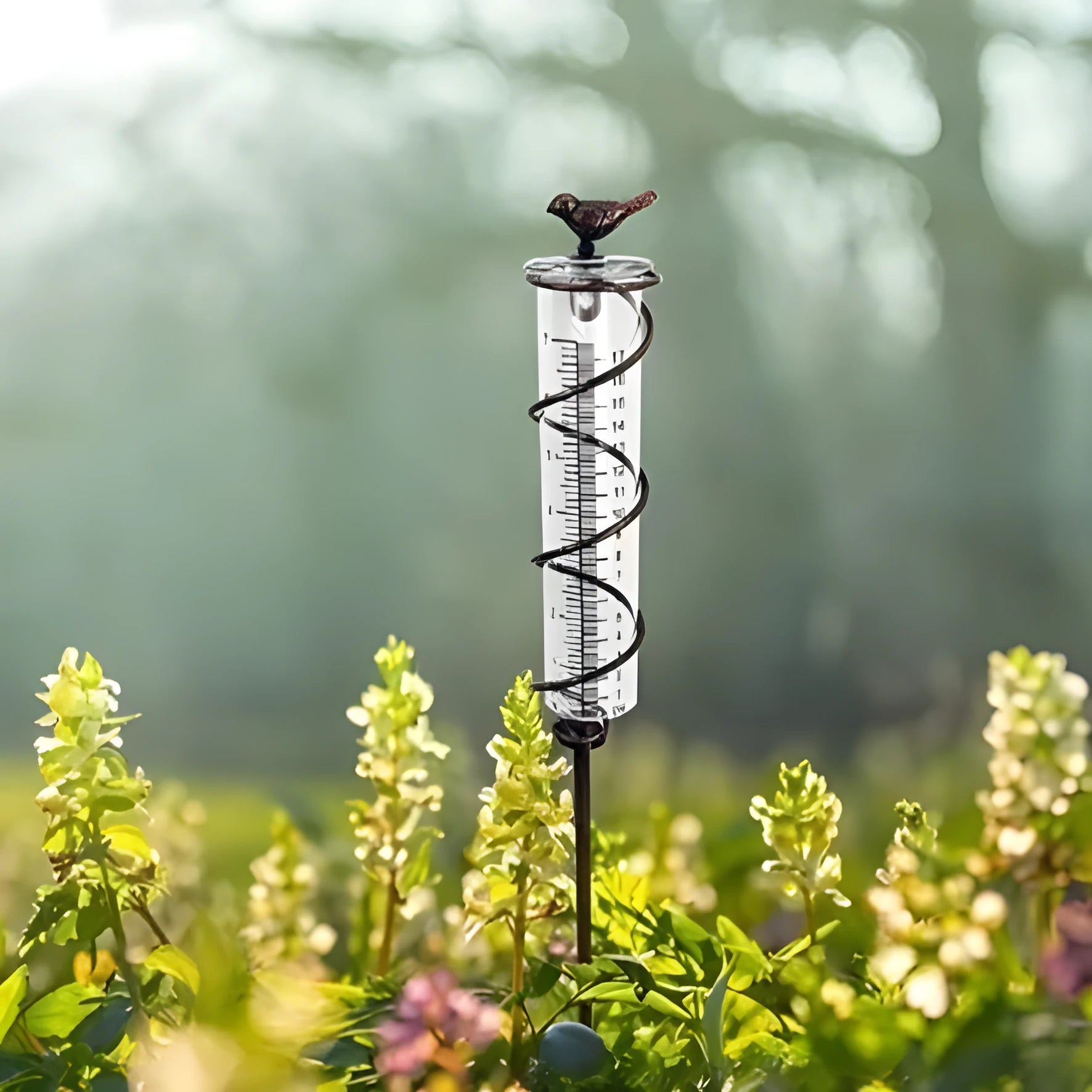 Cast iron bird decorative glass hyetometer rain gauge for garden rainfall measurement