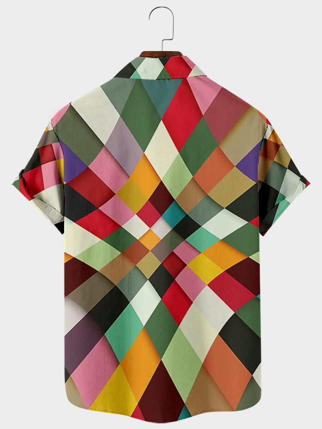 Men's simple striped digital printed short sleeve shirt in photo colour, polyester four-way stretch fabric, summer daily wear.