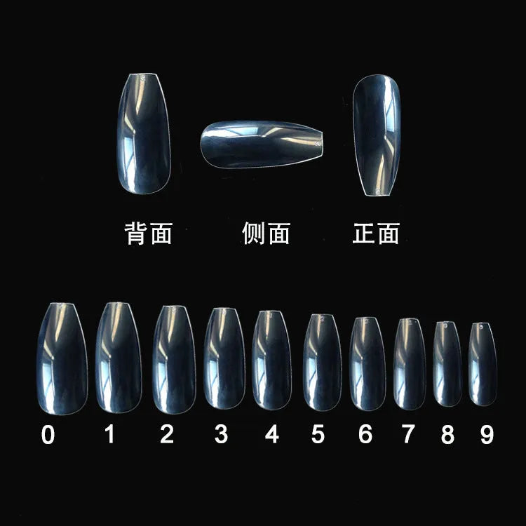 500 transparent natural fake nails in 10 sizes with certified ABS material