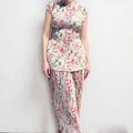 Women's printed long sleeve chiffon top with matching high-waisted skirt two-piece set