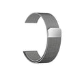 Stainless steel watch strap in silver, shown fitting a watch with a 42mm case.