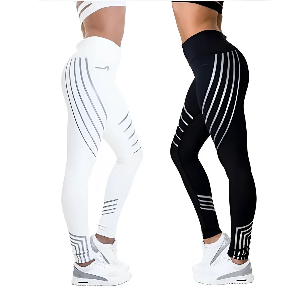 Women's Milk Silk workout leggings in black and white colour options showing slim-fit pencil pants design