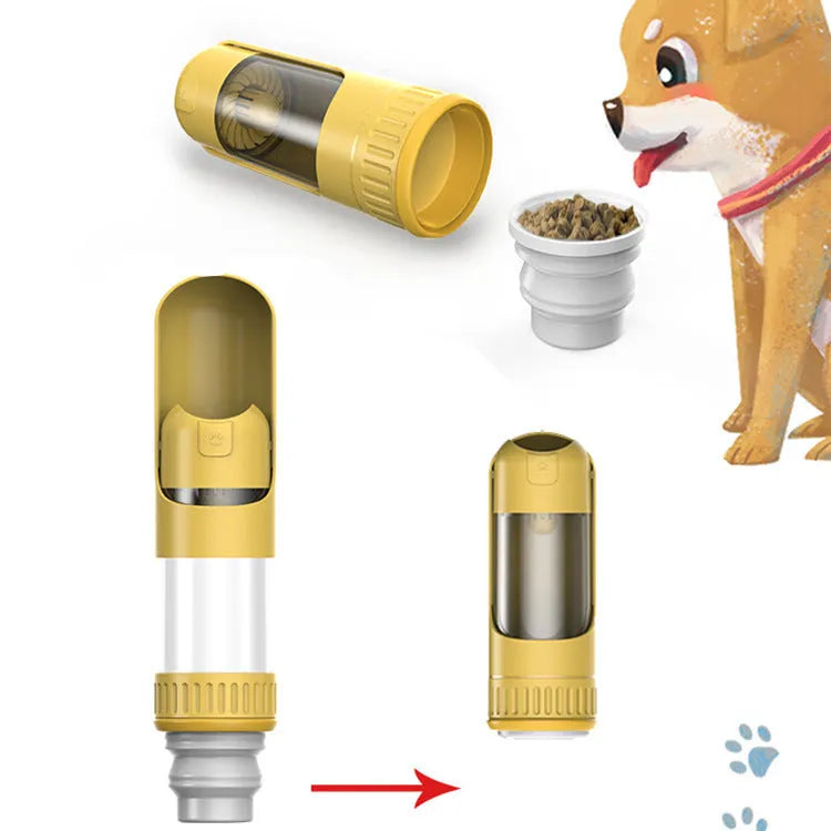 Portable dog water bottle with built-in drinking bowl in dark blue colour