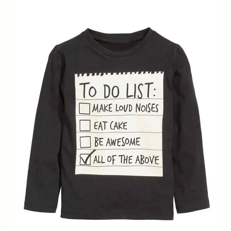 Boys cotton two-piece clothing set with long sleeve t-shirt and pants featuring printed letter pattern
