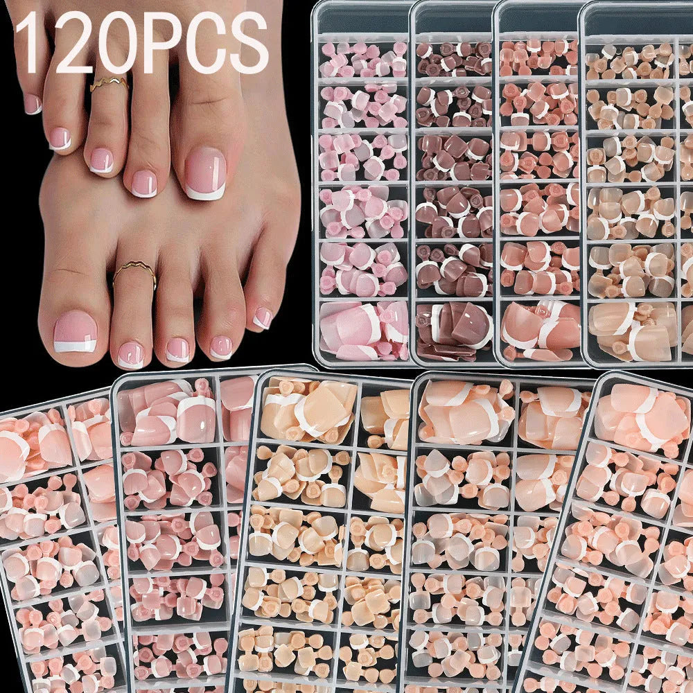 120 piece French white edge short square artificial nail tips in nine nude colours