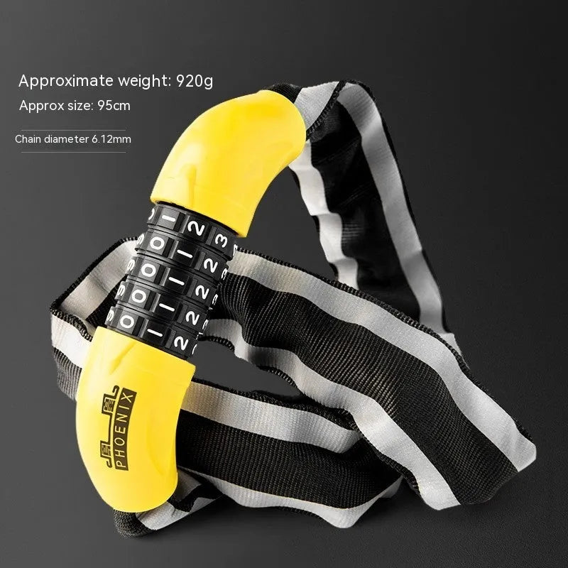 Mountain bike portable chain lock with 95cm zinc alloy chain in black or yellow colour