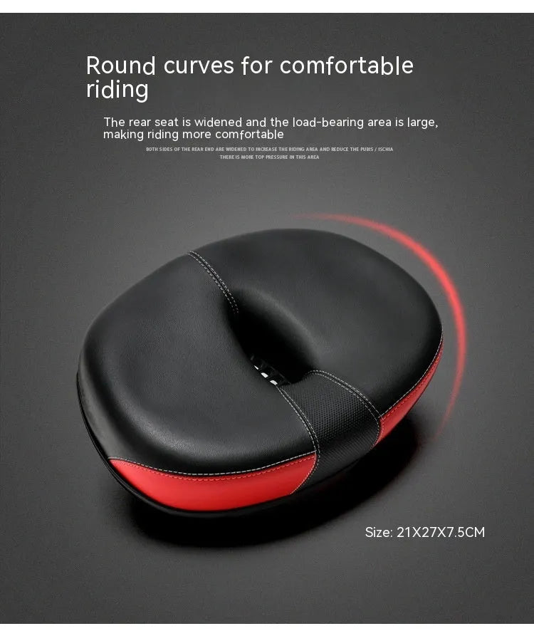 Thickened plus size bicycle saddle in red, grey or light brown with 210x270mm dimensions