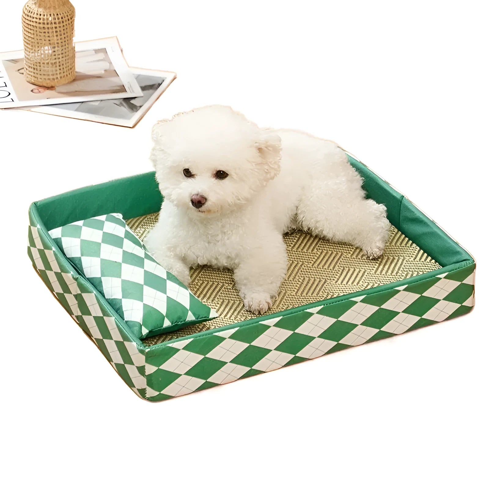 Blue rattan cat litter mat and bed in size L 70cm by 50cm