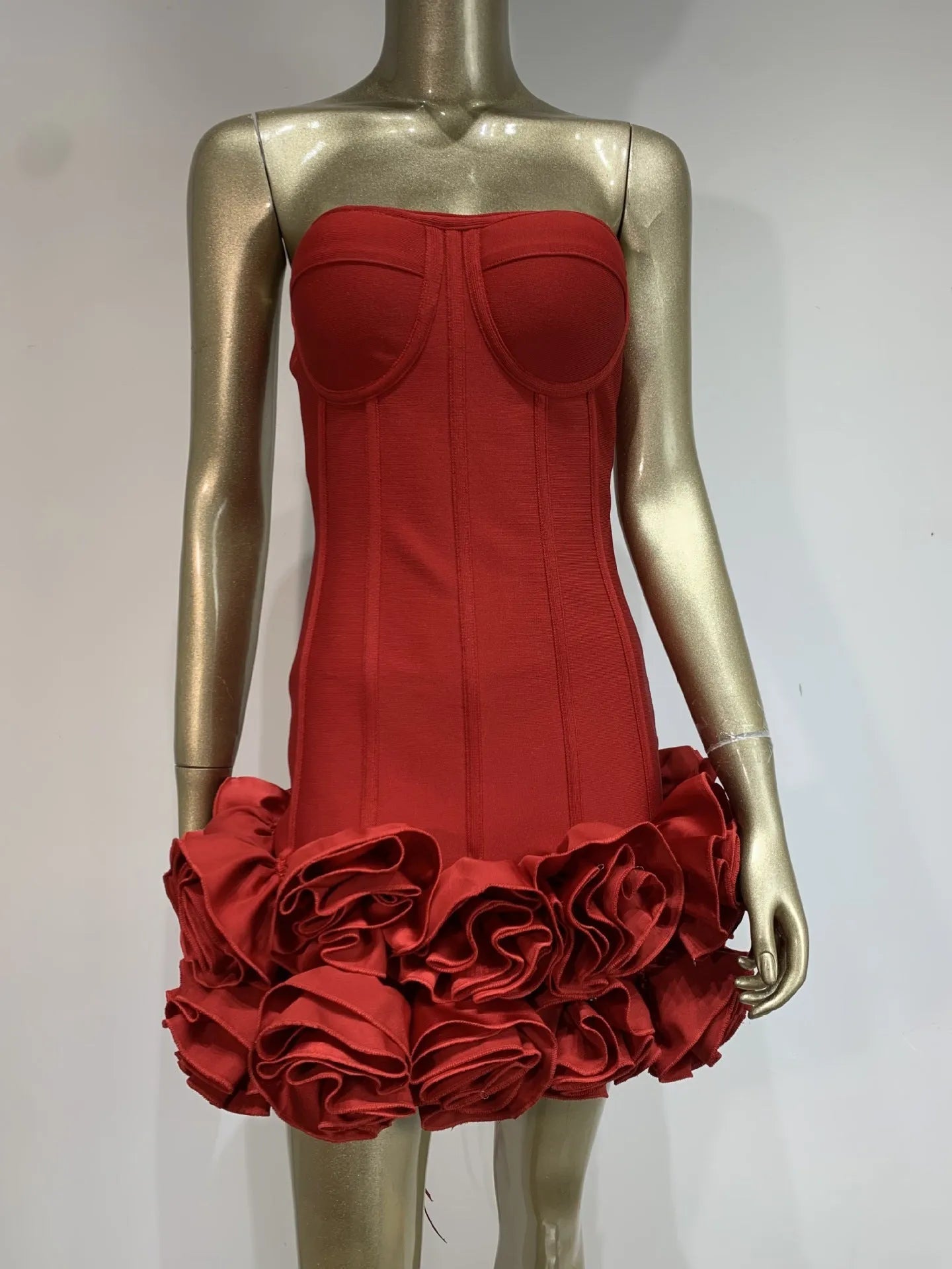 Women's urban style polyester dress in red, white or black with mid-waist cut