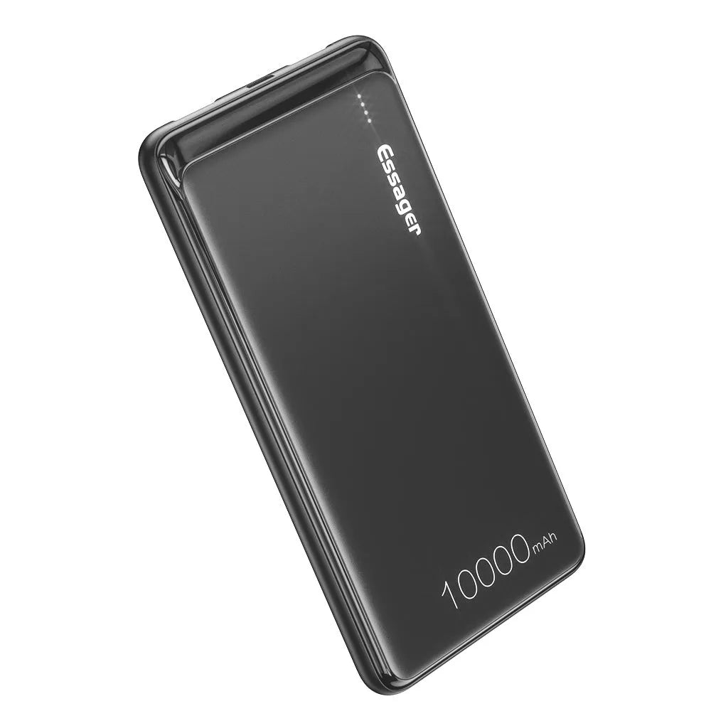 Essager Small Jane 10000mAh power bank in black or white showing dual USB ports and LED indicators