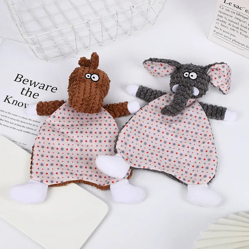 Brown velvet pet stuffed toy with squeaker for dogs and cats.