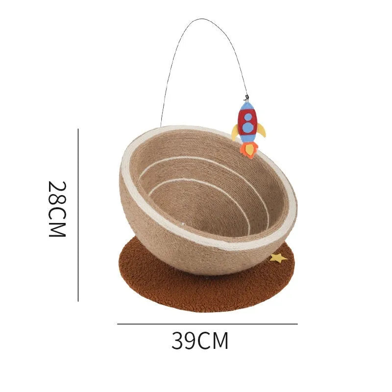 Large cat scratching post with integrated flannel-lined nest in starlight sisal colour