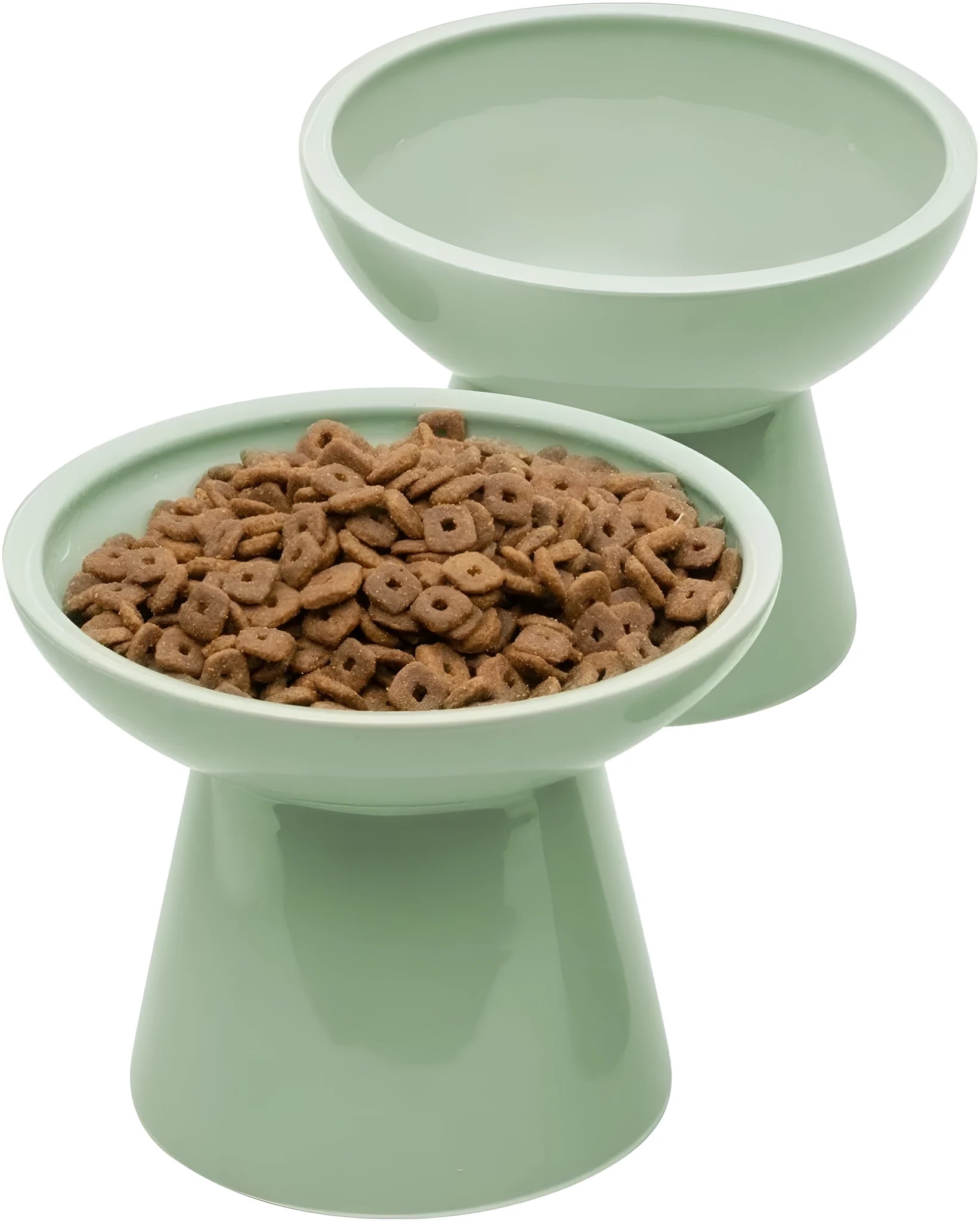 Ceramic elevated cat food bowl in blue with wide 16cm diameter and 12cm height