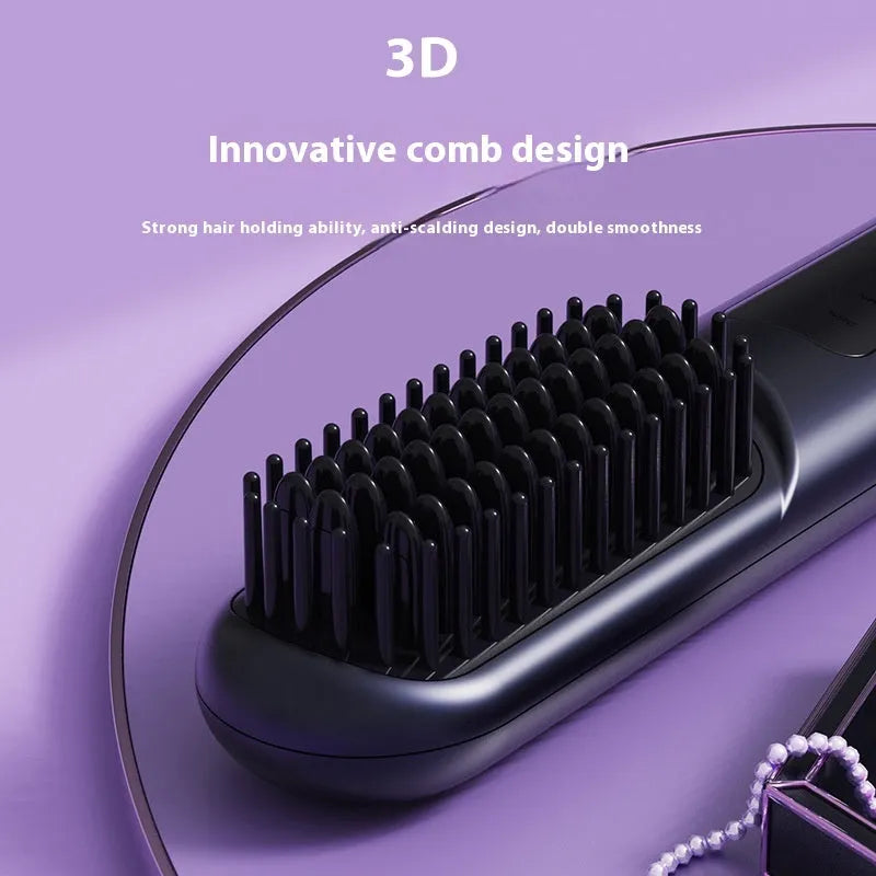 White, blue, and grey portable charging negative ion straight hair comb on a plain background.