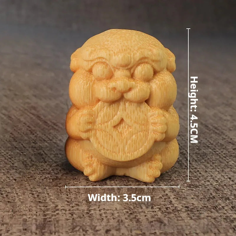 Set of two solid bamboo carving ornaments with engraved Chinese characters measuring 4.5cm tall