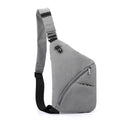 Men's oxford cloth chest bag in grey colour with left shoulder configuration