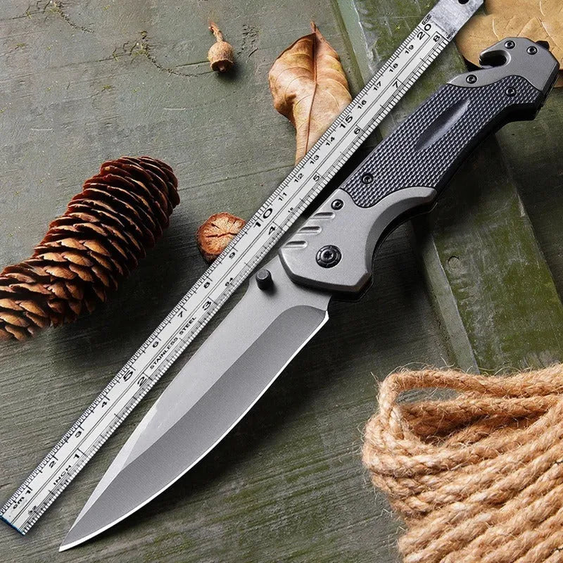 Outdoor folding knife with alloy construction measuring 225mm in length