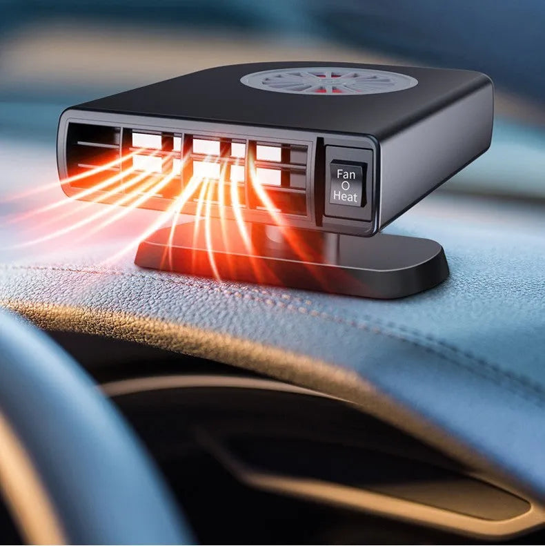 Black vehicle-mounted heater with adjustable vents for car defrosting and defogging