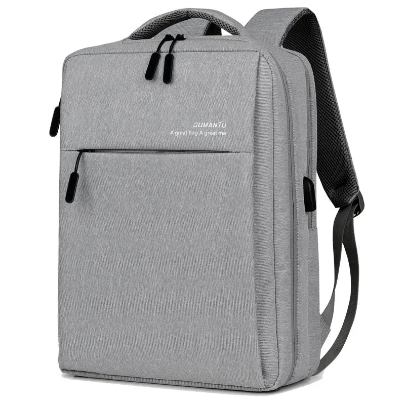 Waterproof rechargeable laptop backpack in multiple colours, shown with a 15.6 inch laptop in its padded compartment.