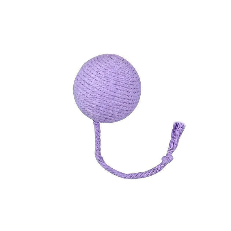 Cat toy ball with rope and built-in bell in multiple colours for kitten play