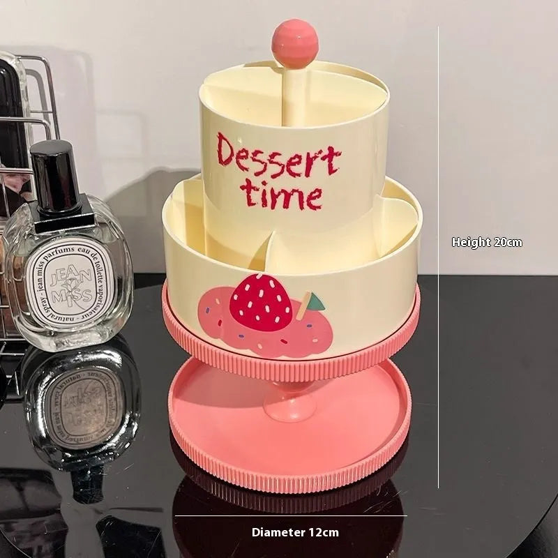 Beige rotating cosmetic brush storage barrel with 18-litre capacity on a table.