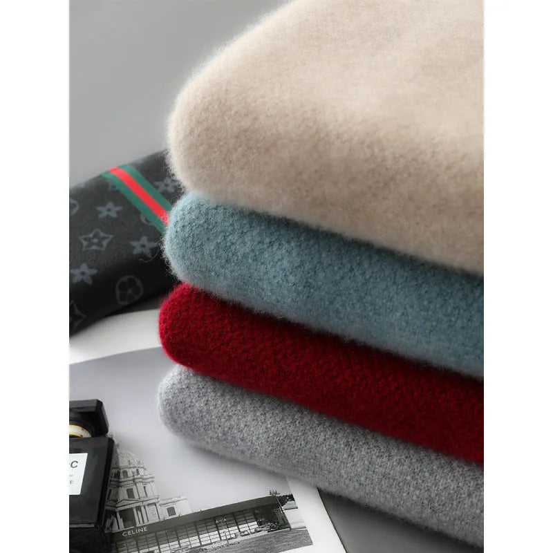 Slim fit sheep wool knitted sweater with half zip and round neck in camel colour