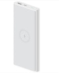 White and black large capacity 10000mAh power bank with USB-C port and wireless charging symbol.