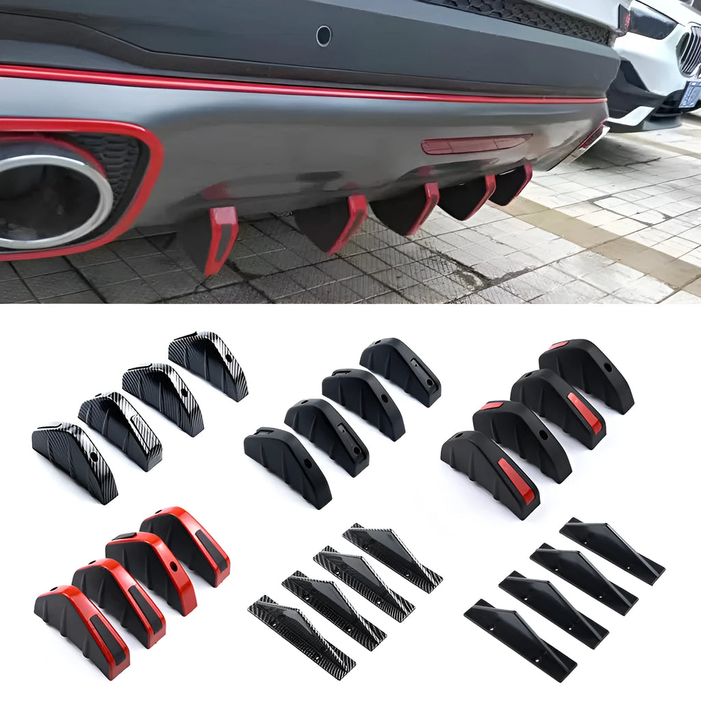 Four triangular automotive rear spoiler units for General Motors vehicles with mounting hardware