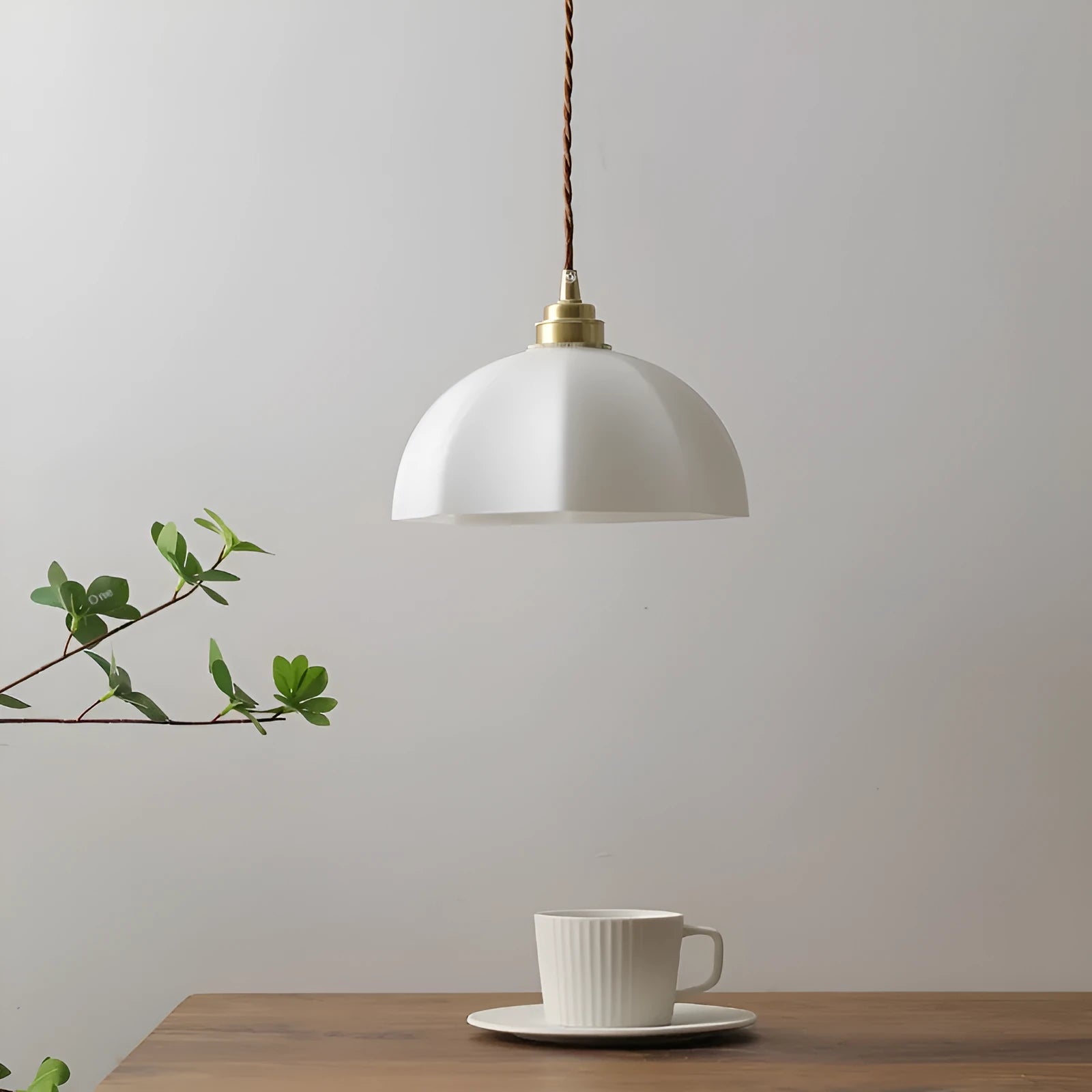 Small brass Chinese style droplight with copper glass shade for bedroom or dining room