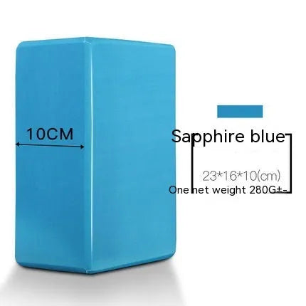 EVA foam yoga block in violet colour, shown next to a pink block, demonstrating its size and rectangular shape for fitness support.