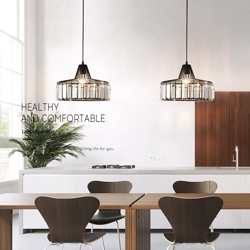 Modern light luxury style crystal chandelier ceiling lamp with LED light in black or gold finish.