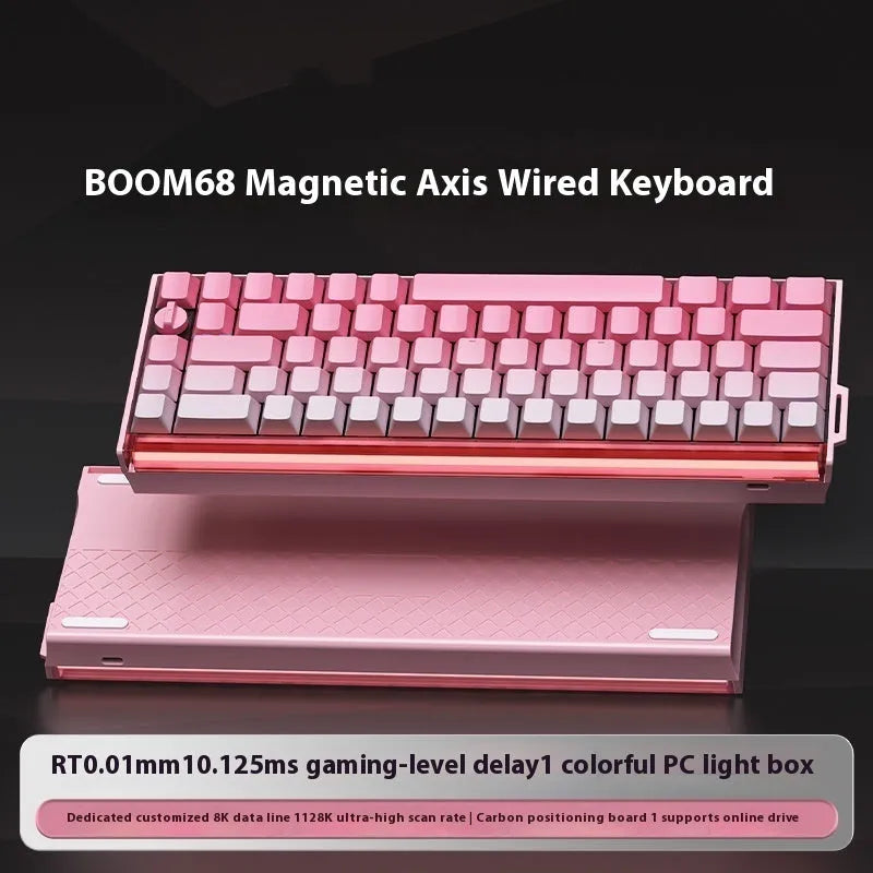 BOOM68 mechanical keyboard with RGB backlighting in Green Magic Blade colour on a desk