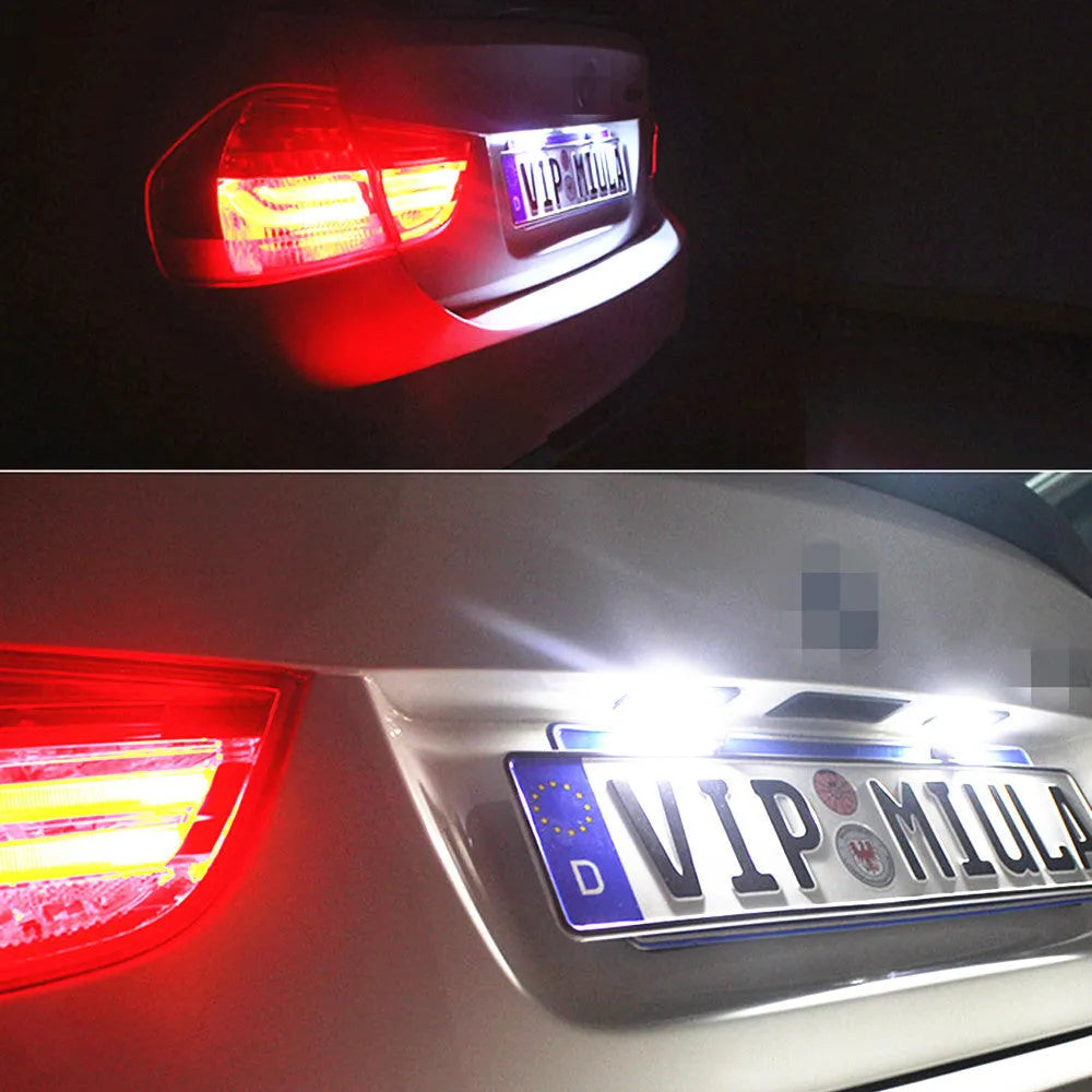 Volkswagen Golf Polo Phaeton LED licence plate light unit with 24 SMD LEDs and plug connector.