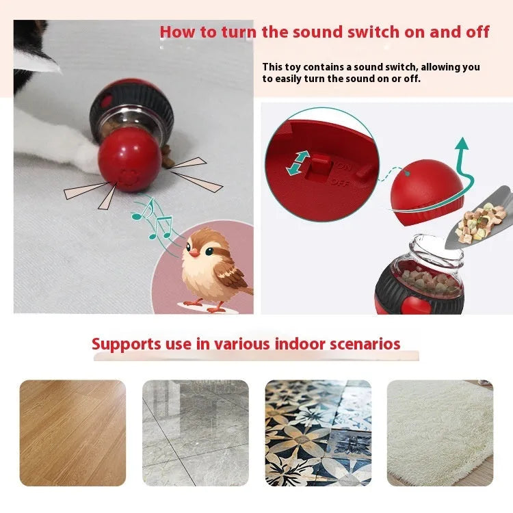 Rotating plastic cat toy ball with food dropping mechanism in super ball colour