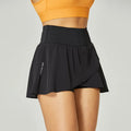 Women's solid colour quick-dry sports shorts in nylon with a spandex lining, shown in multiple colour options.