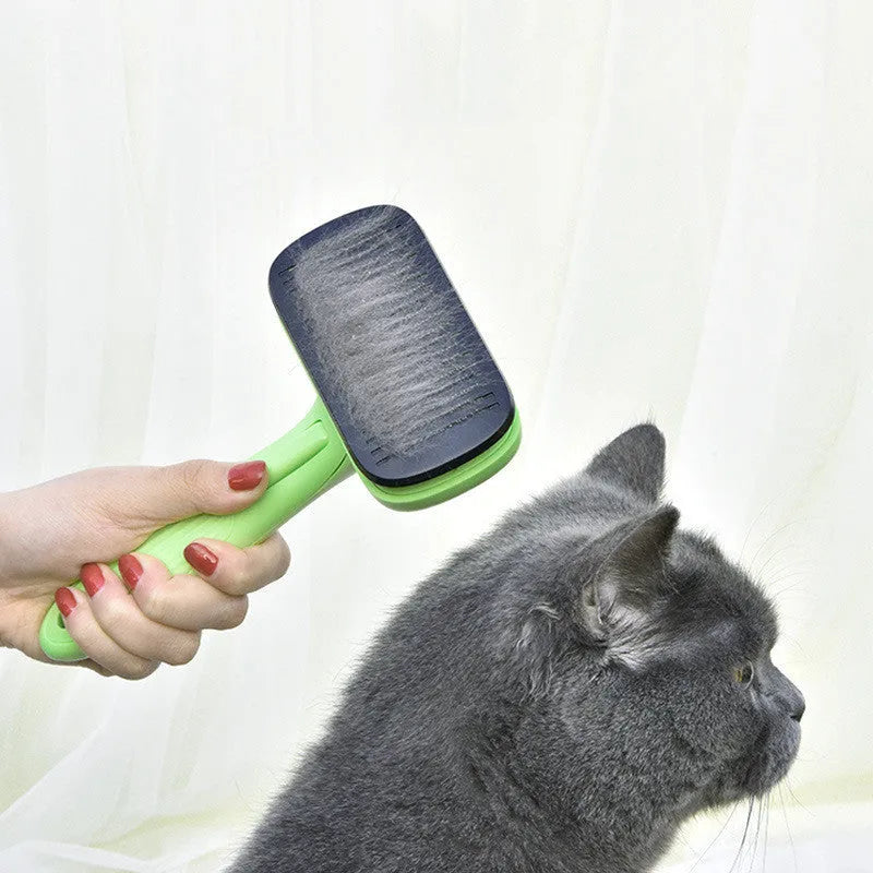 Fruit green automatic pet hair removal brush with ABS and TRP handle on white background