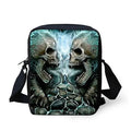 Children's skull print polyester messenger bag with shoulder straps, shown in a medium size.