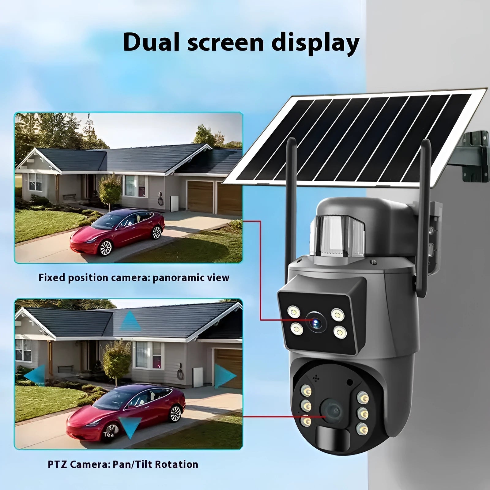 Solar powered 6MP security camera with full colour night vision on wall mount