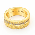 Gold geometric zircon ring for women on a copper base, showing angular design.