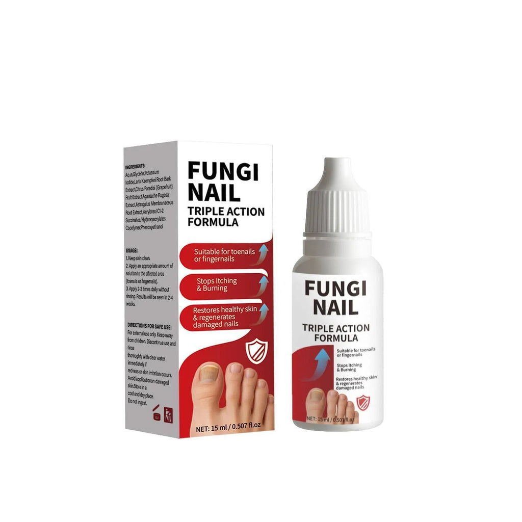 15ml bottle of clear anti-fungal nail repair solution with brush applicator.