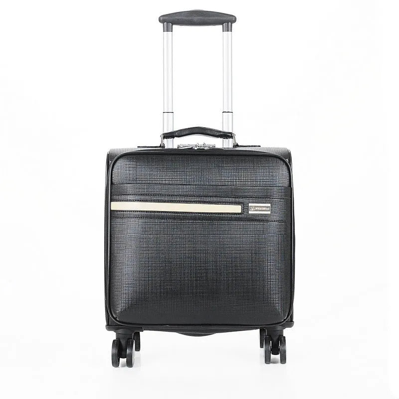 18-inch black wheeled business case with combination lock on airport trolley