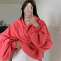 Women's mulberry silk hooded sweater in watermelon red colour with sleeveless loose fit design