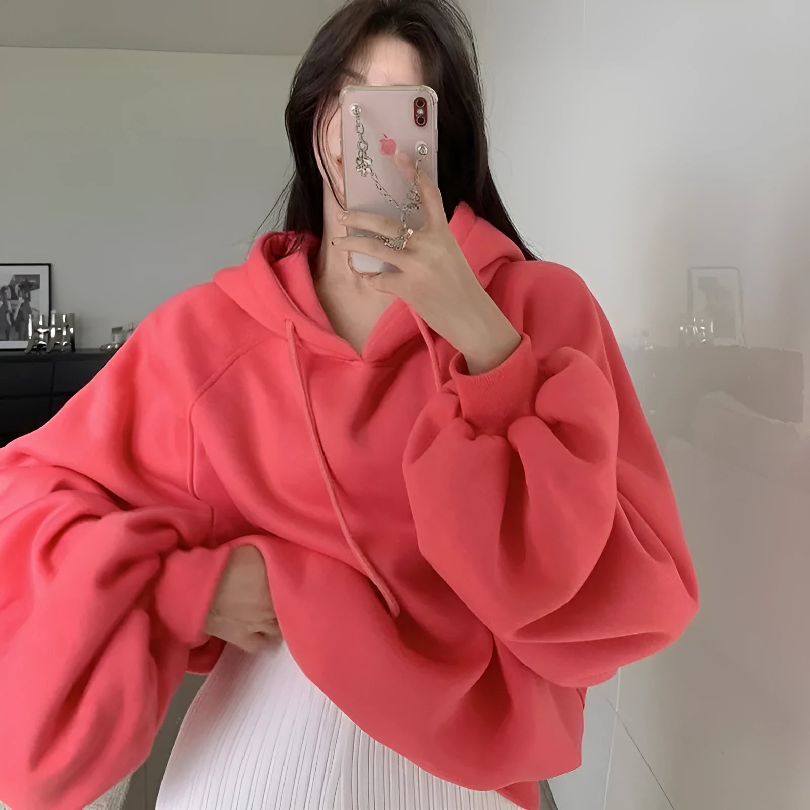 Women's mulberry silk hooded sweater in watermelon red colour with sleeveless loose fit design