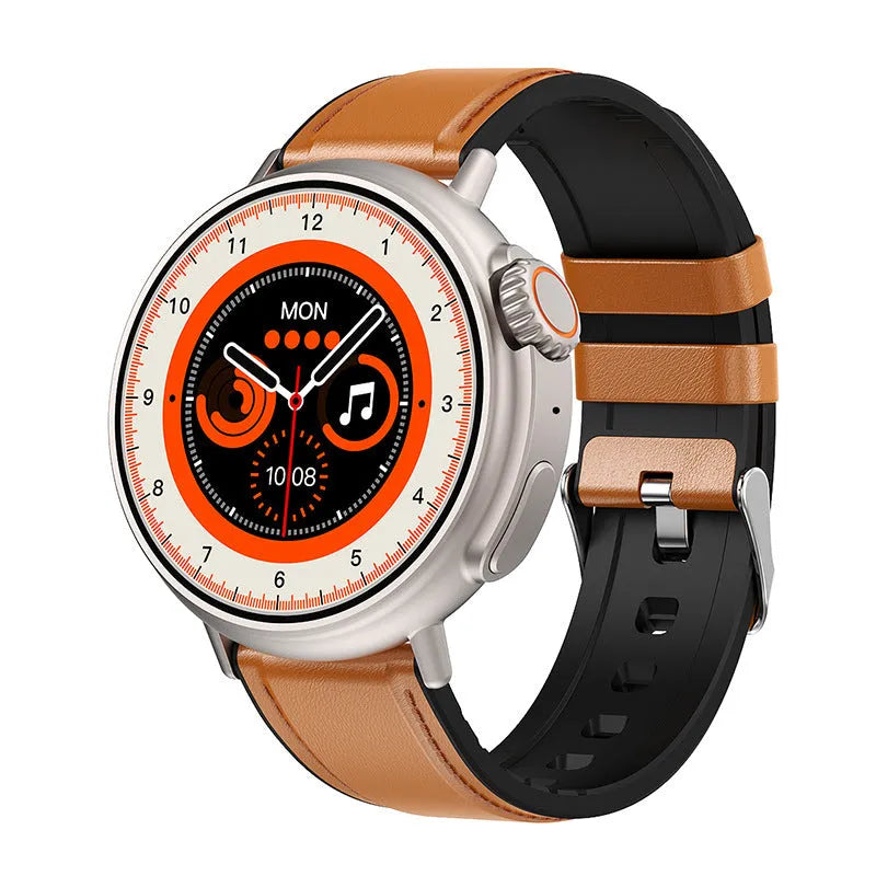 K9 smart watch with round screen showing health metrics and NFC payment capability